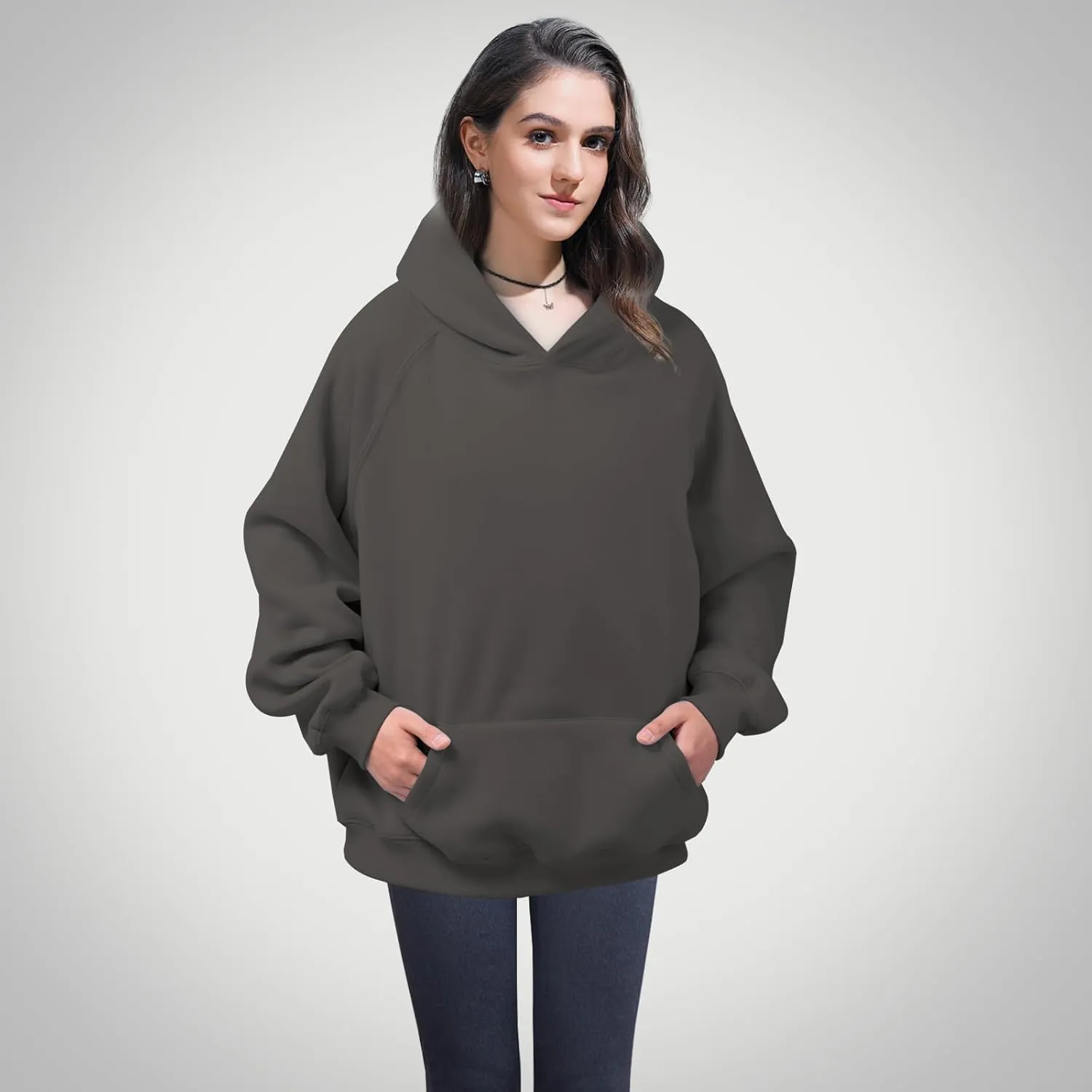 Unisex Basic Loose Hoodie Sweatshirt Long Sleeve Pocket Drop Shoulder Pullovers