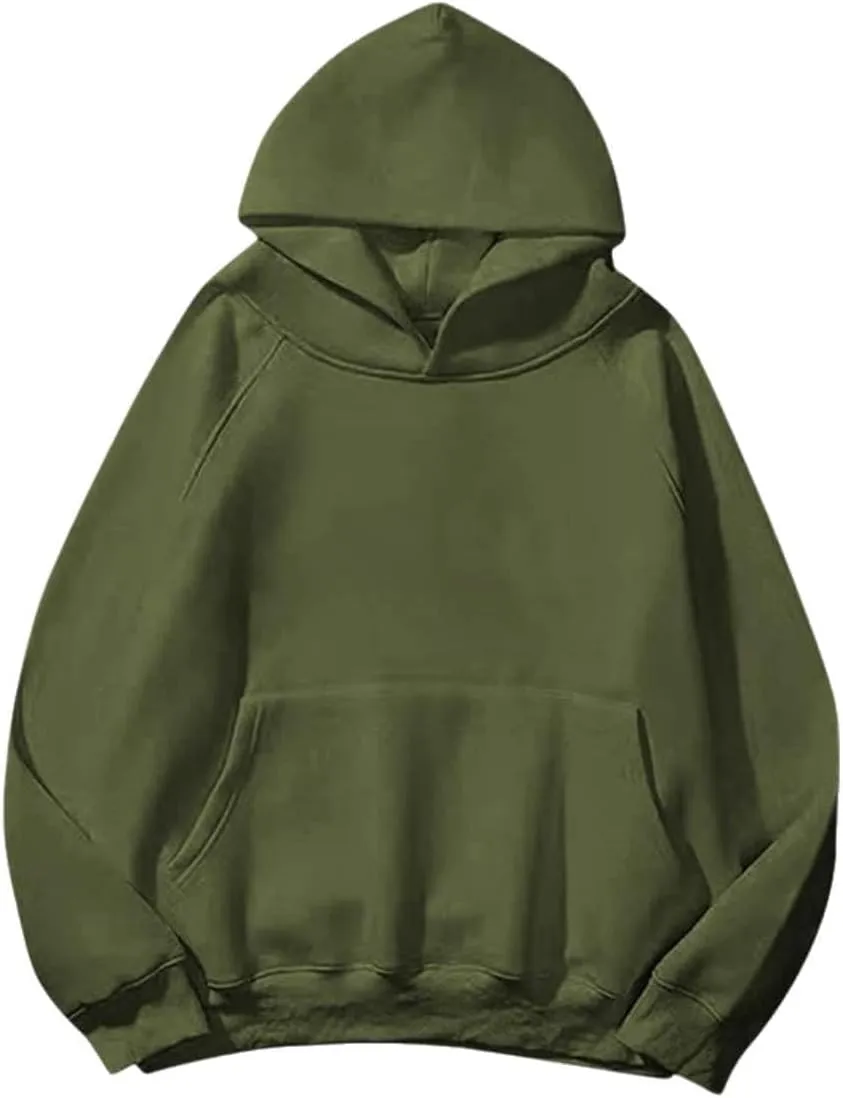 Unisex Basic Loose Hoodie Sweatshirt Long Sleeve Pocket Drop Shoulder Pullovers