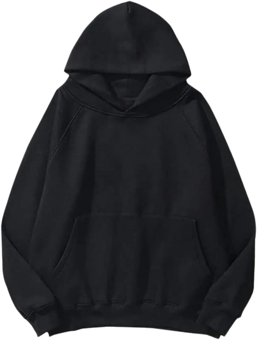 Unisex Basic Loose Hoodie Sweatshirt Long Sleeve Pocket Drop Shoulder Pullovers