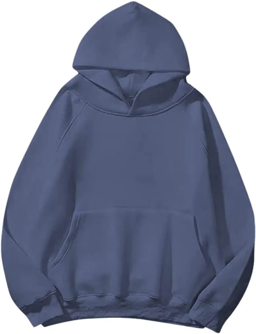 Unisex Basic Loose Hoodie Sweatshirt Long Sleeve Pocket Drop Shoulder Pullovers