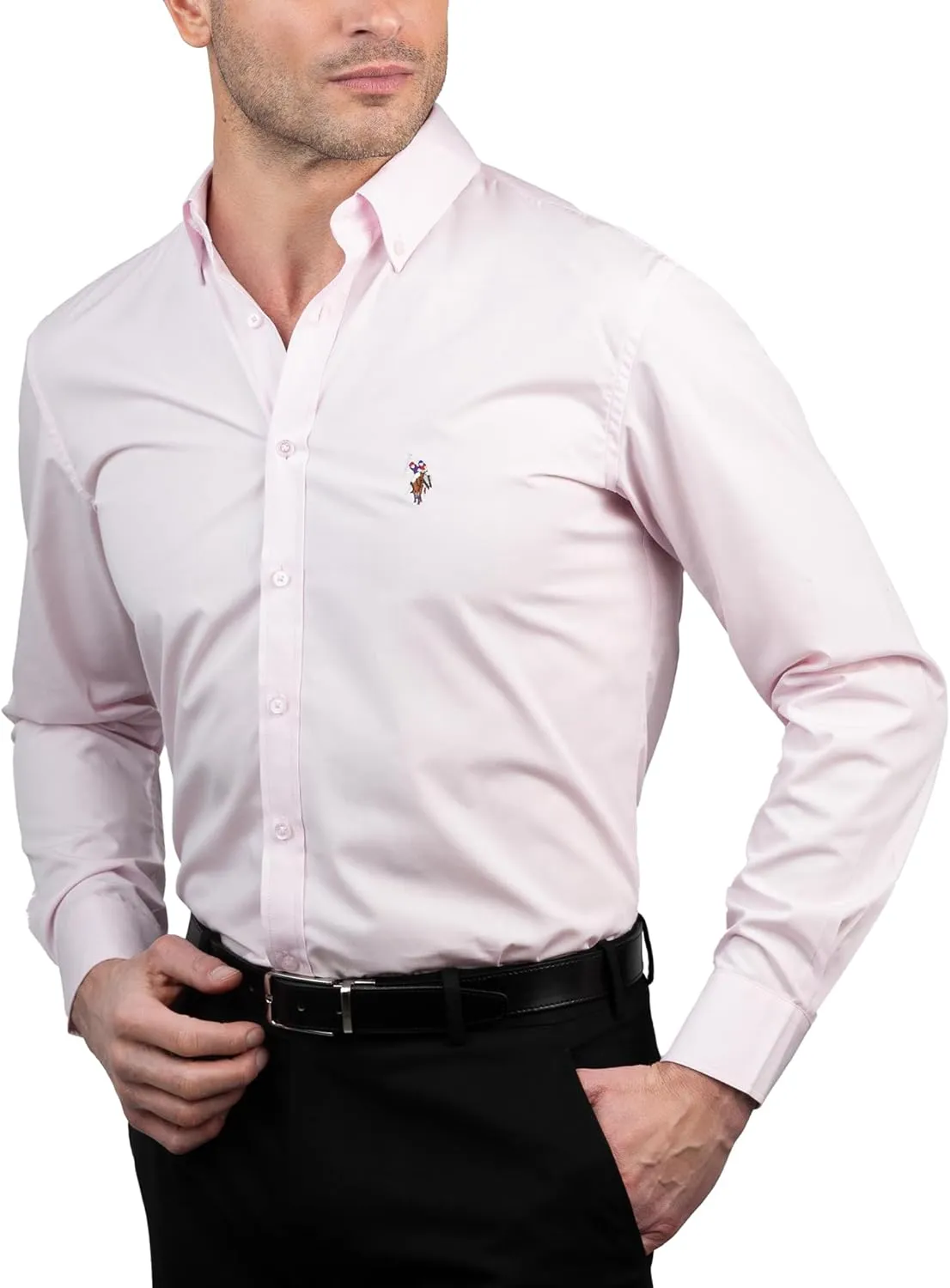 U.S. Polo Assn. Regular Fit Long Sleeve Button Down Dress Shirts for Men Wrinkle Free Long Sleeve Shirt Mens Formal Stretch