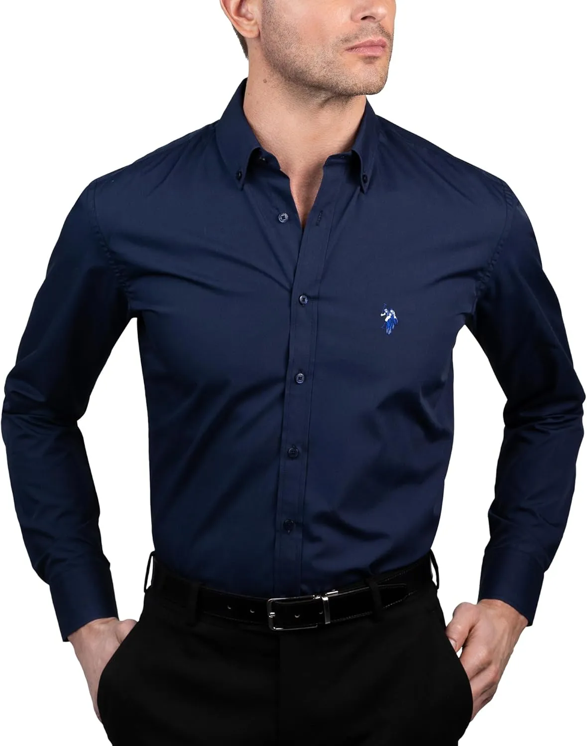 U.S. Polo Assn. Regular Fit Long Sleeve Button Down Dress Shirts for Men Wrinkle Free Long Sleeve Shirt Mens Formal Stretch
