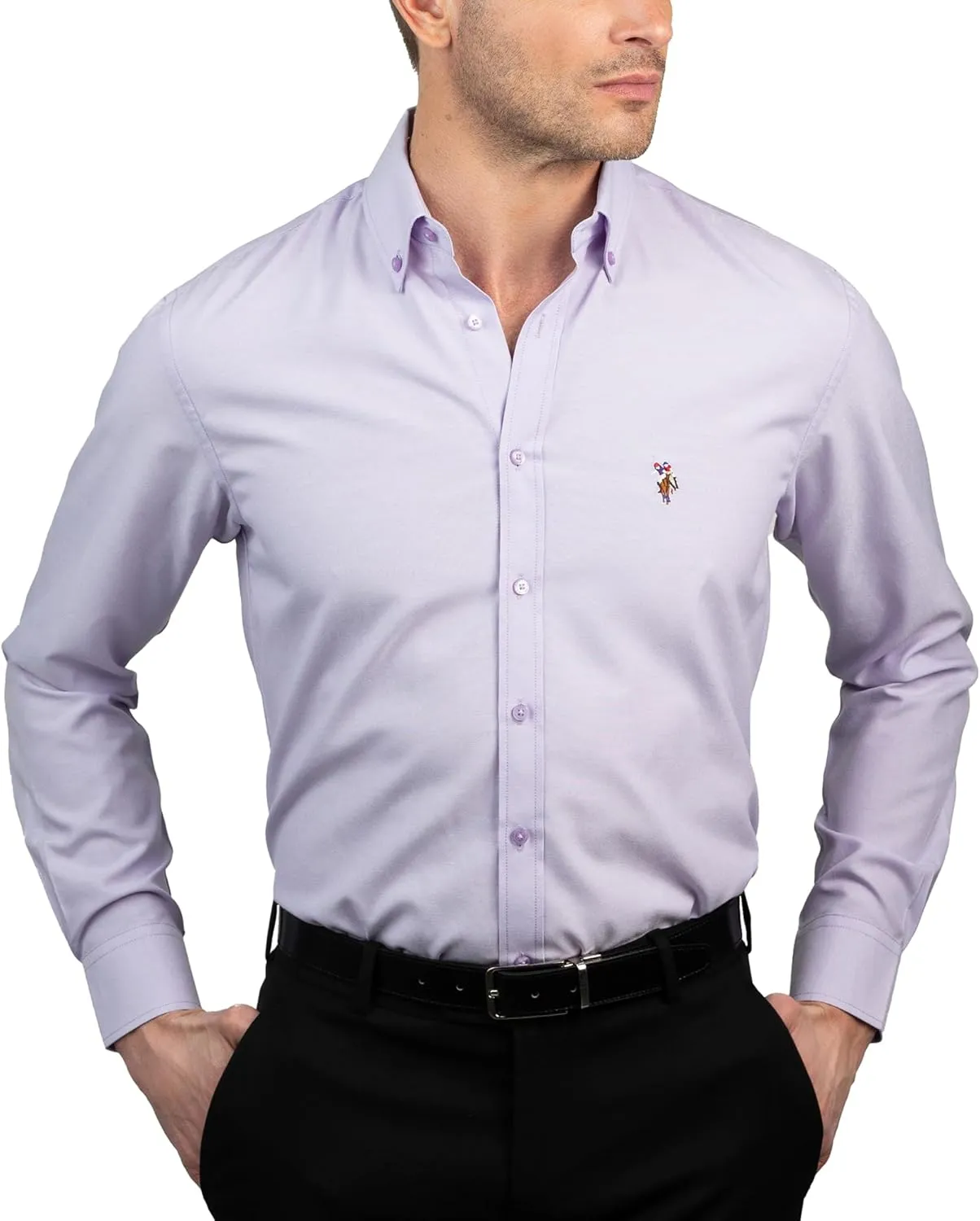U.S. Polo Assn. Regular Fit Long Sleeve Button Down Dress Shirts for Men Wrinkle Free Long Sleeve Shirt Mens Formal Stretch