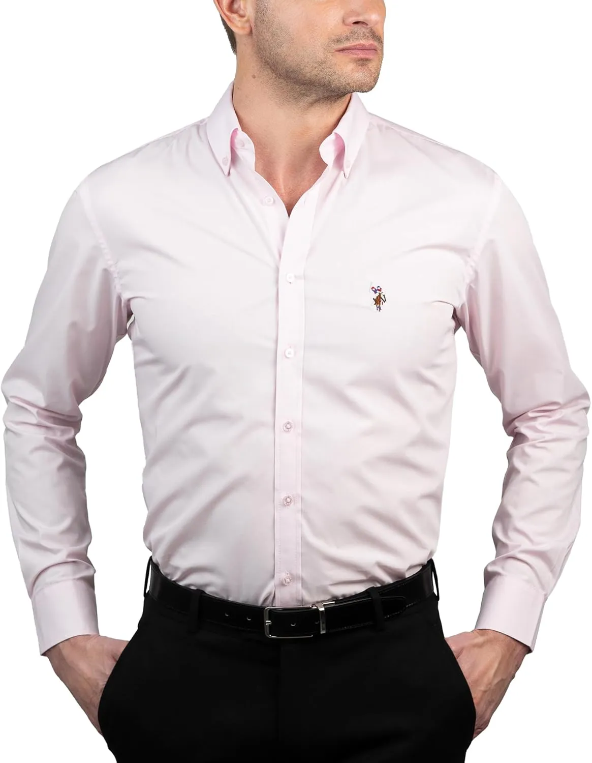 U.S. Polo Assn. Regular Fit Long Sleeve Button Down Dress Shirts for Men Wrinkle Free Long Sleeve Shirt Mens Formal Stretch