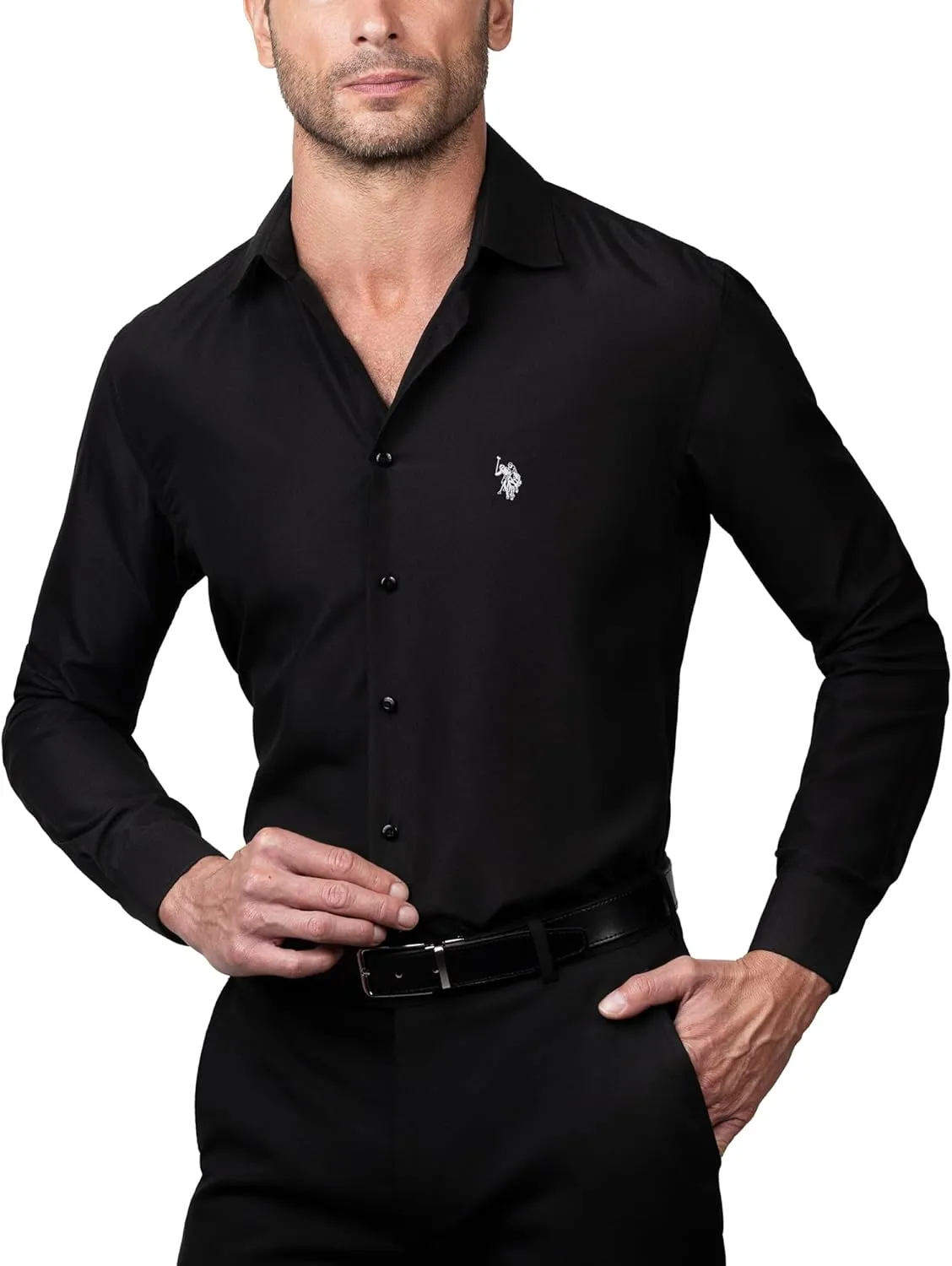 U.S. Polo Assn. Regular Fit Long Sleeve Button Down Dress Shirts for Men Wrinkle Free Long Sleeve Shirt Mens Formal Stretch