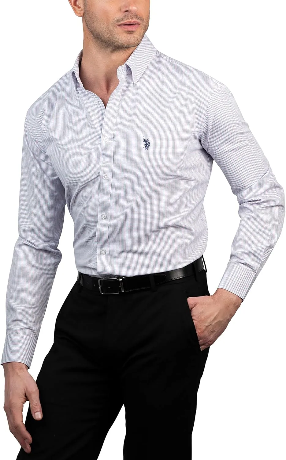 U.S. Polo Assn. Regular Fit Long Sleeve Button Down Dress Shirts for Men Wrinkle Free Long Sleeve Shirt Mens Formal Stretch