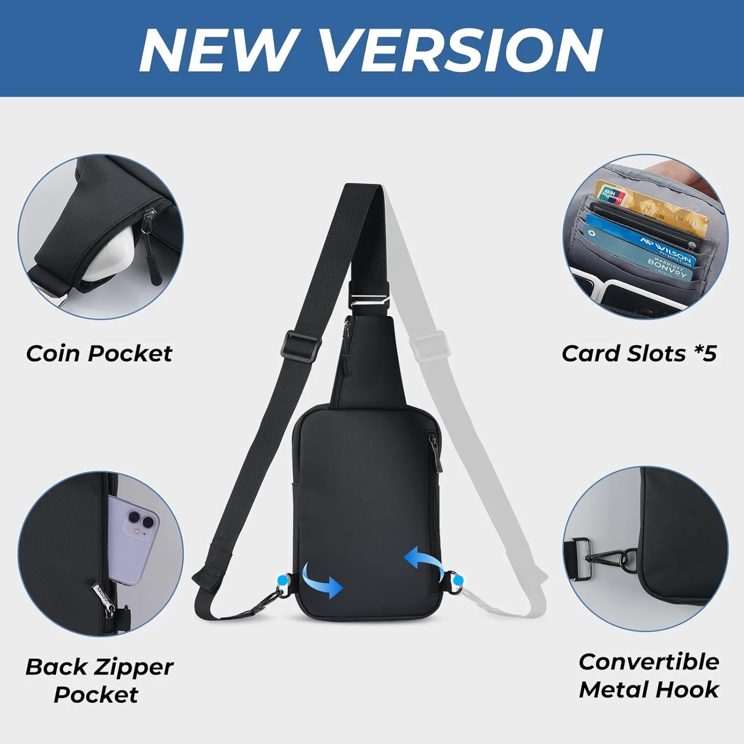 VADOO Sling Bag, Small Crossbody Bag with RFID Blocking for Women and Men, Lightweight Chest Phone Mini Bag for Travel Casual