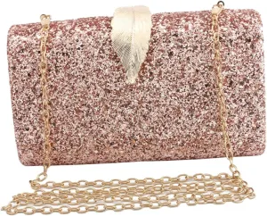 VALICLUD Glamorous Evening Clutch Purse Glitter Pink Sequins Women's Fashion Handbag for Wedding Party Dinner and Formal Wear