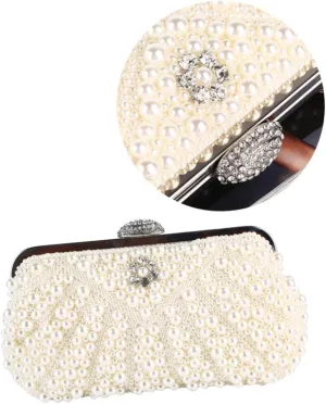VALICLUD Stylish Women's Evening Bag Handmade Clutch Imitation Pearl Glamorous Evening Purse for Wedding Prom Night Parties Business Events