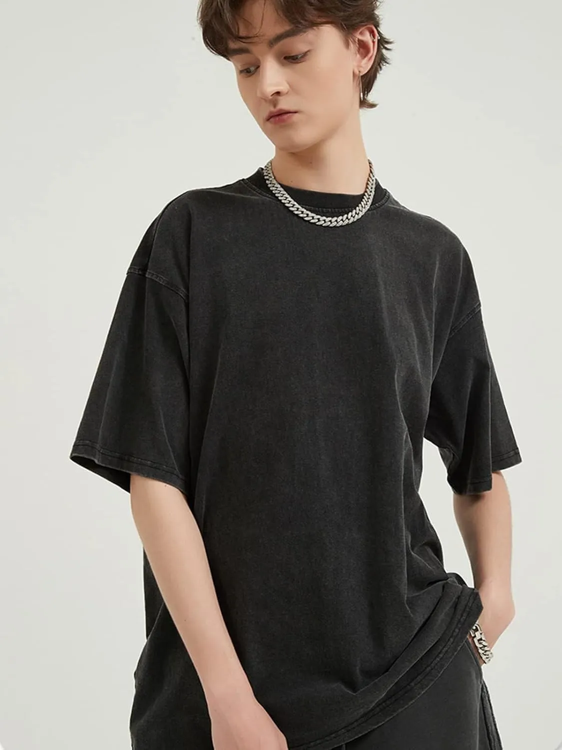 Vamtac Men's Cotton T-Shirts Oversized Short Sleeves Loose Solid Basic Summer Tops