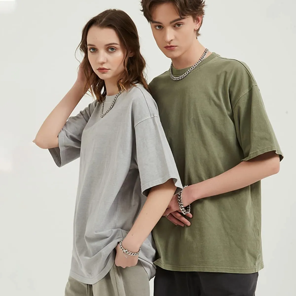 Vamtac Men's Cotton T-Shirts Oversized Short Sleeves Loose Solid Basic Summer Tops
