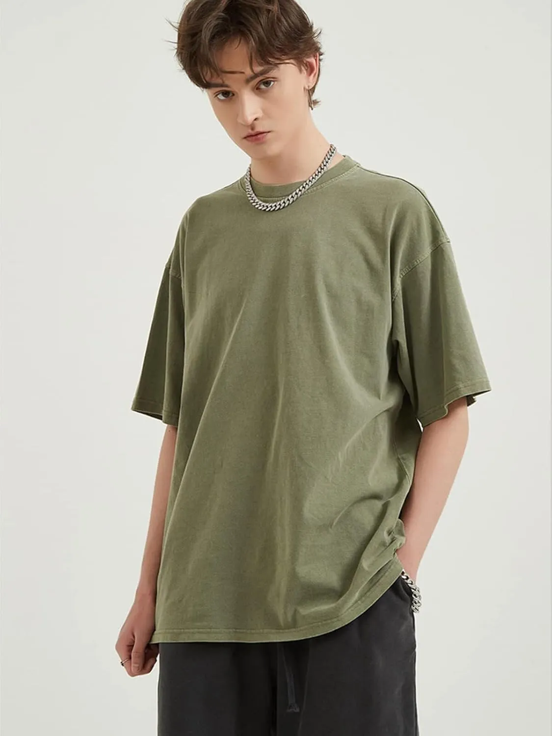 Vamtac Men's Cotton T-Shirts Oversized Short Sleeves Loose Solid Basic Summer Tops