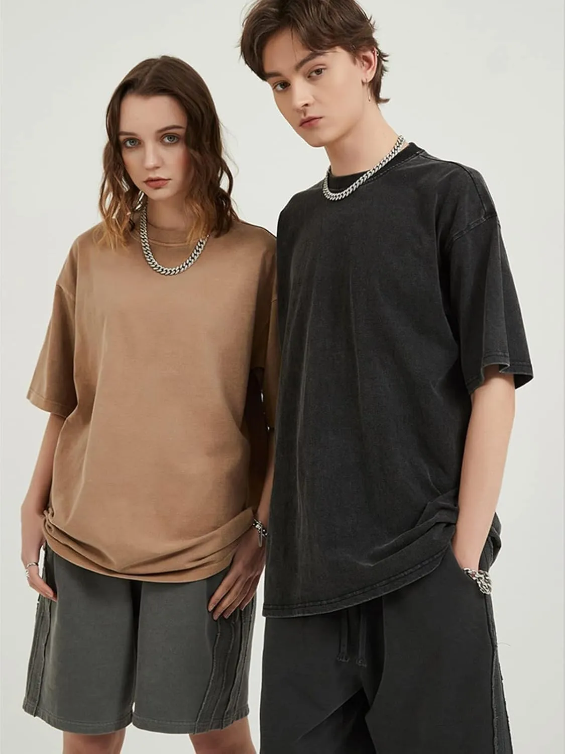 Vamtac Men's Cotton T-Shirts Oversized Short Sleeves Loose Solid Basic Summer Tops