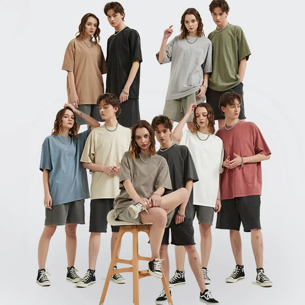 Vamtac Men's Cotton T-Shirts Oversized Short Sleeves Loose Solid Basic Summer Tops