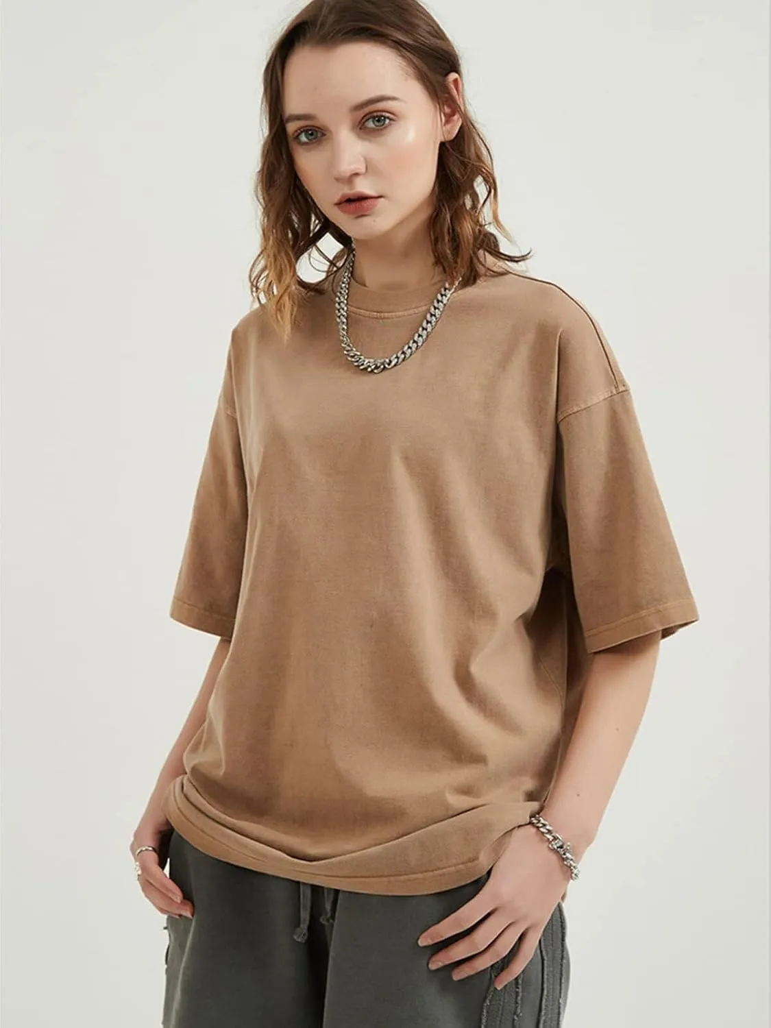 Vamtac Men's Cotton T-Shirts Oversized Short Sleeves Loose Solid Basic Summer Tops