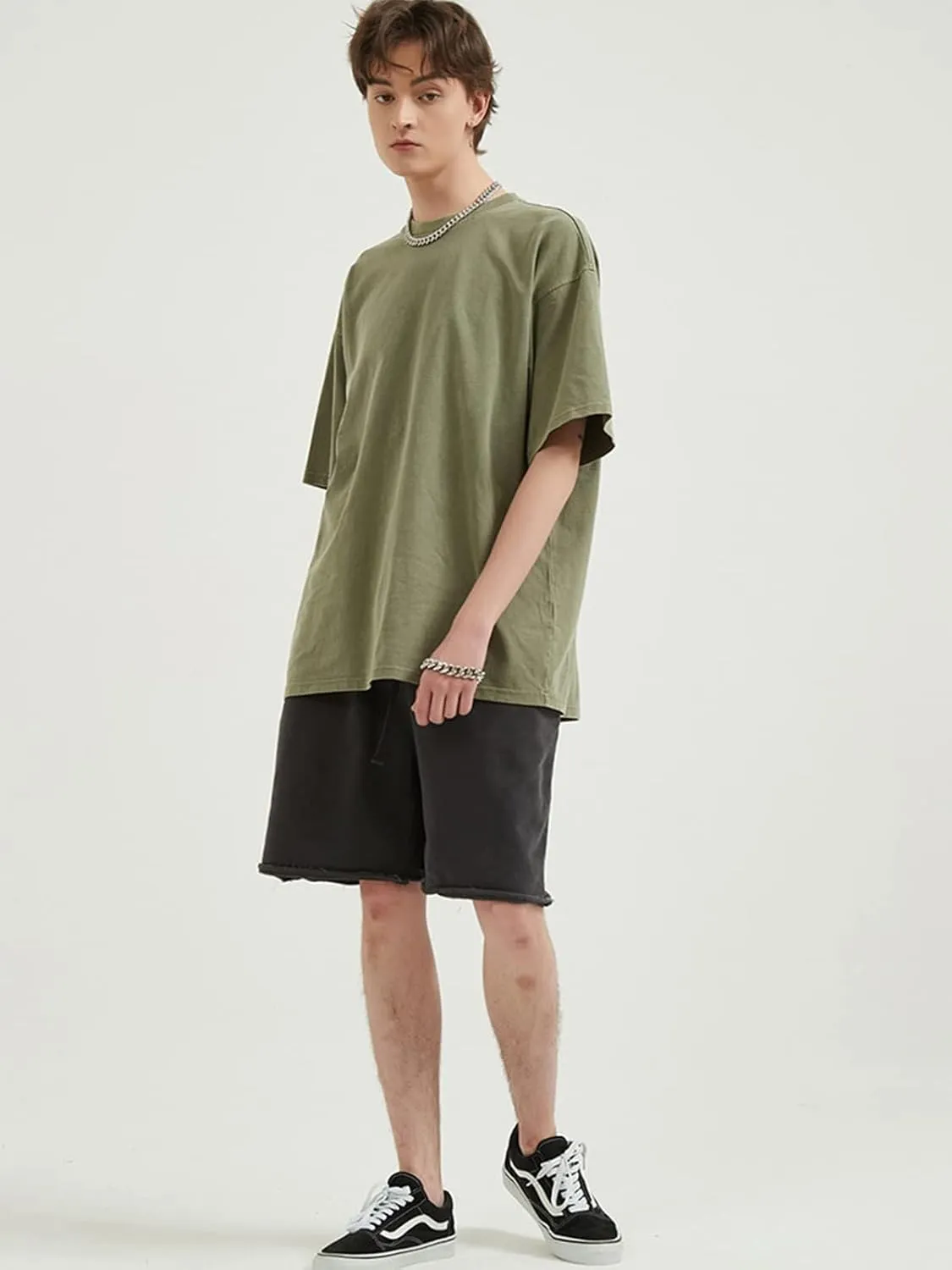 Vamtac Men's Cotton T-Shirts Oversized Short Sleeves Loose Solid Basic Summer Tops