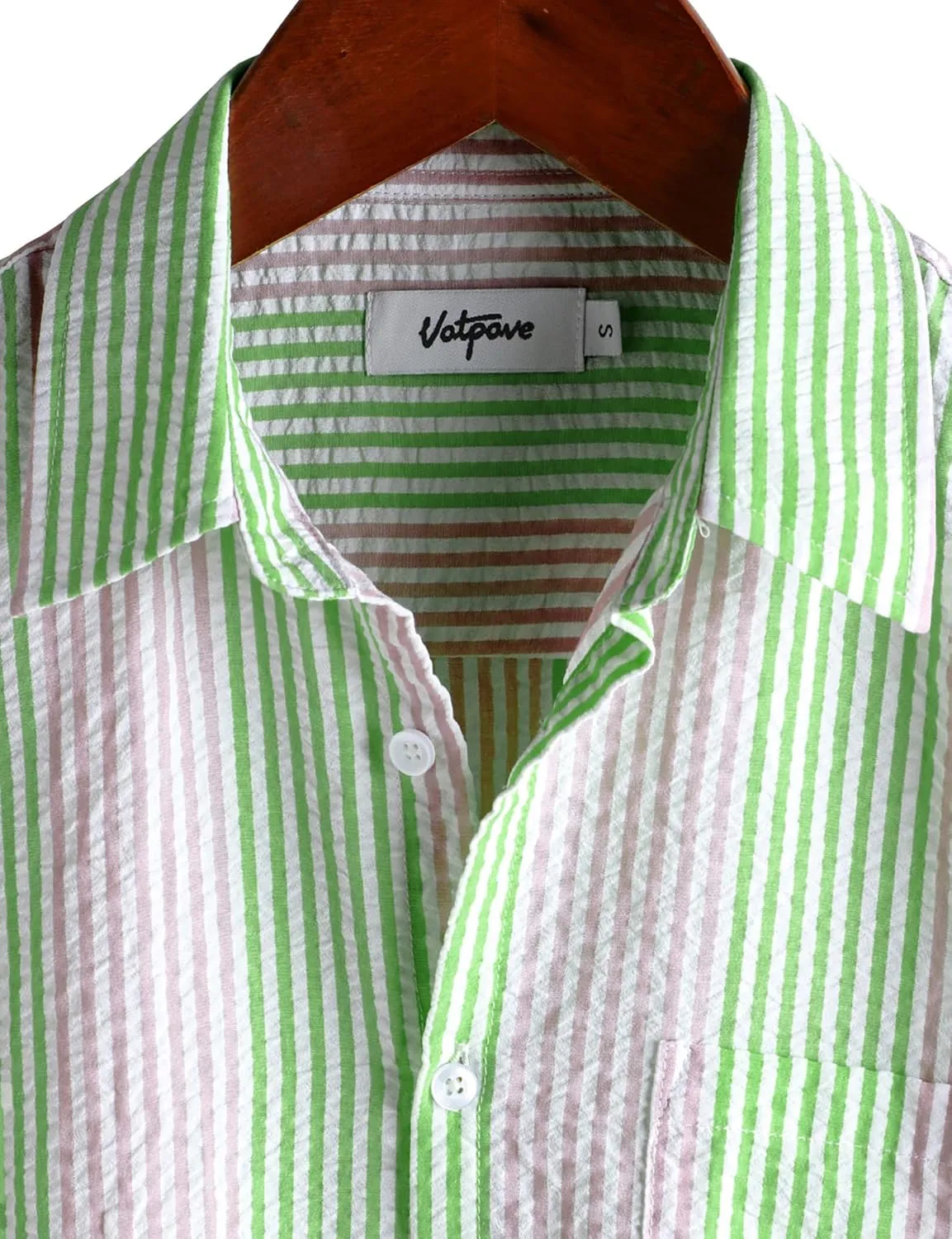 VATPAVE Mens Casual Striped Shirts Short Sleeve Button Down Summer Shirts Regular Fit Beach Shirts with Pocket
