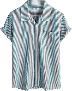 VATPAVE Mens Casual Striped Shirts Short Sleeve Button Down Summer Shirts Regular Fit Beach Shirts with Pocket