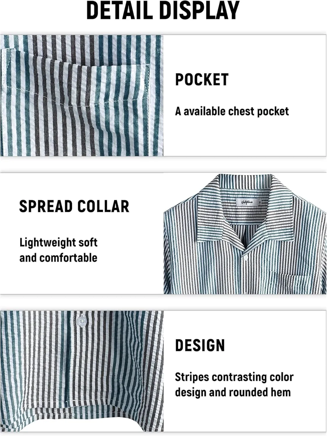 VATPAVE Mens Casual Striped Shirts Short Sleeve Button Down Summer Shirts Regular Fit Beach Shirts with Pocket