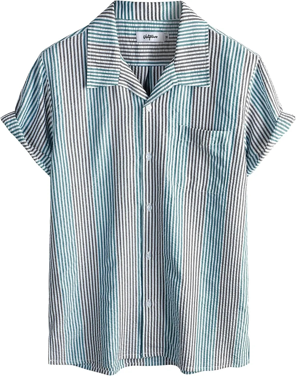 VATPAVE Mens Casual Striped Shirts Short Sleeve Button Down Summer Shirts Regular Fit Beach Shirts with Pocket