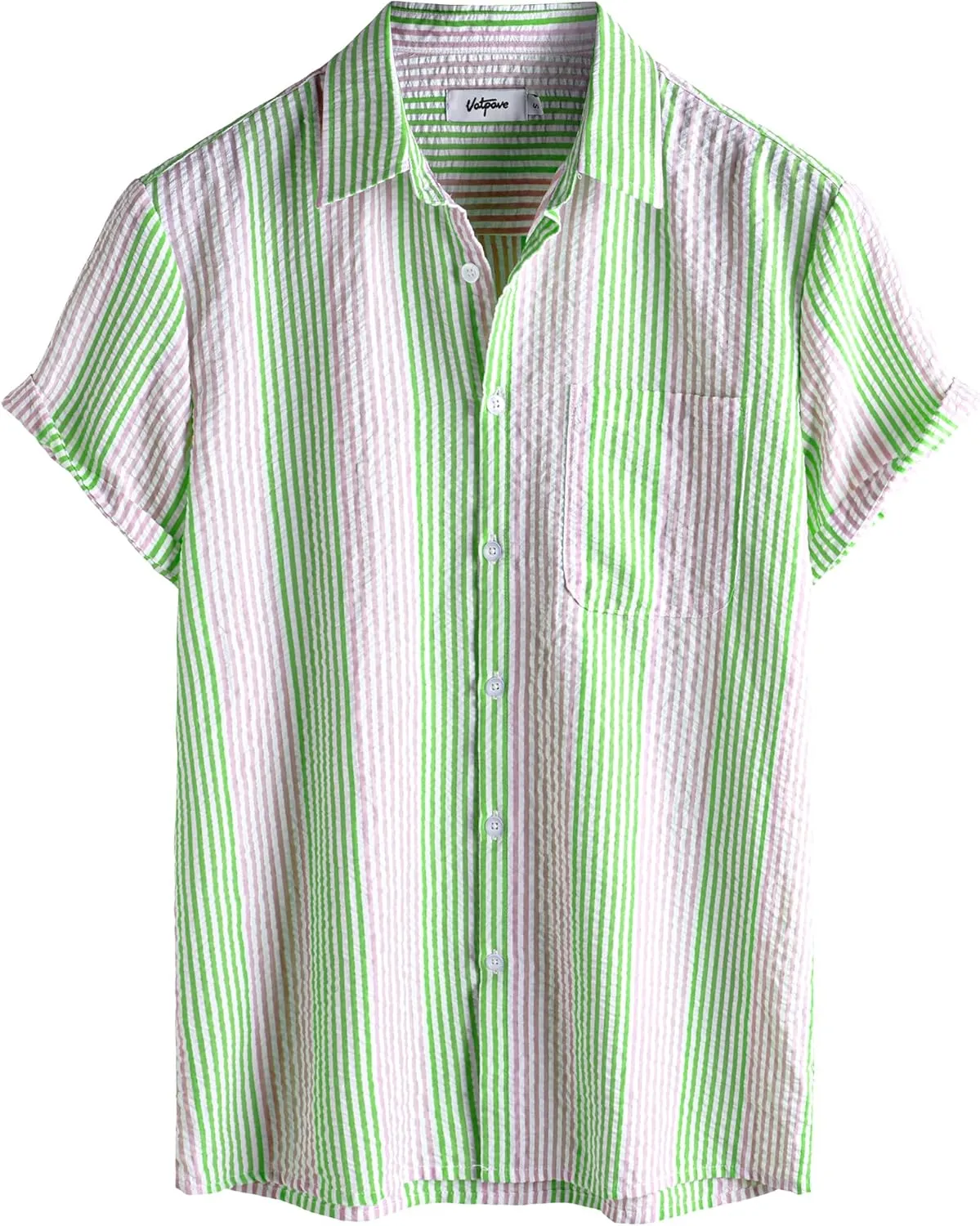 VATPAVE Mens Casual Striped Shirts Short Sleeve Button Down Summer Shirts Regular Fit Beach Shirts with Pocket