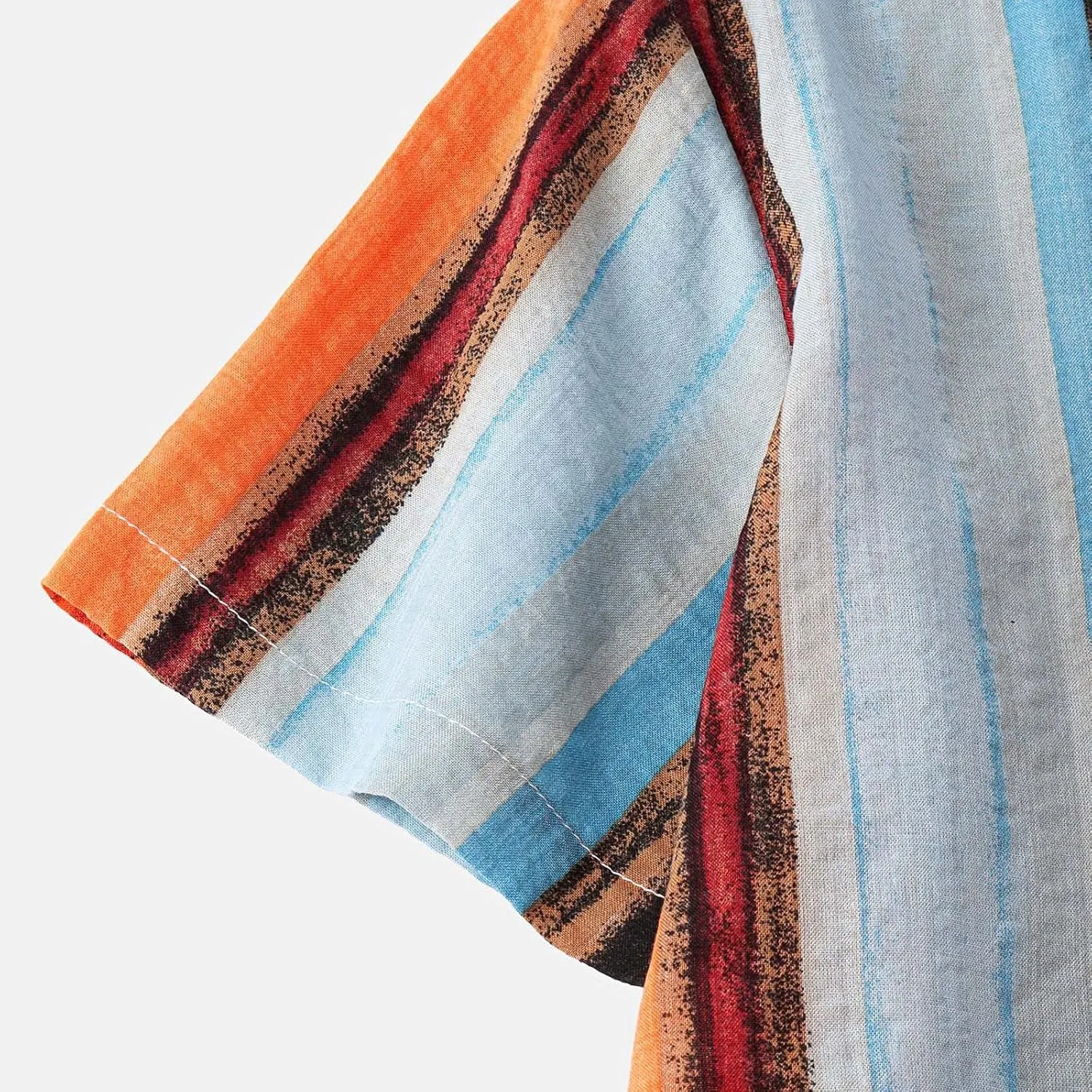 Vintage Shirt for Men Button Up Short Sleeve Relaxed Fit Dress Shirts Casual Cotton Linen Summer Tops Retro Striped Shirt