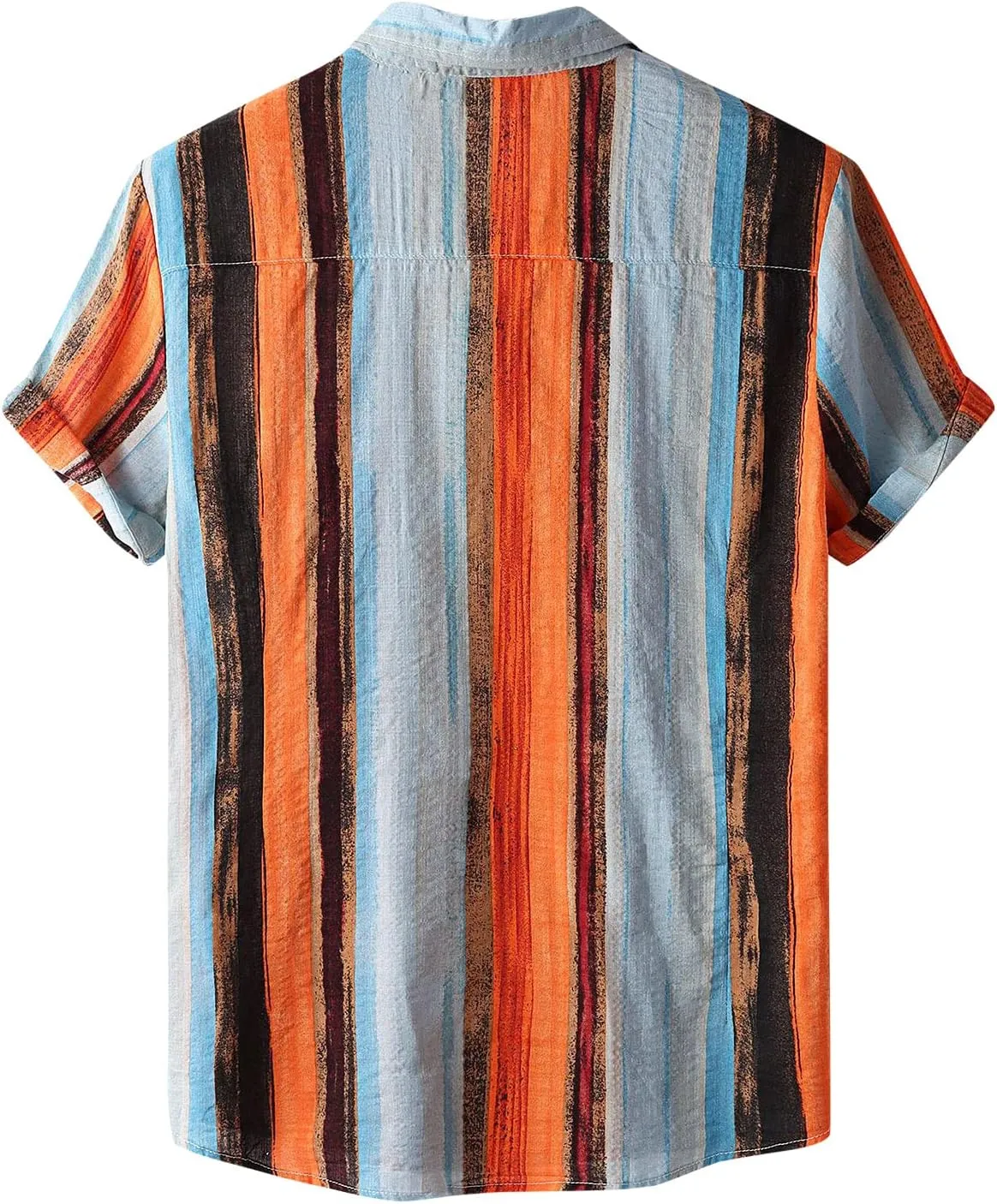 Vintage Shirt for Men Button Up Short Sleeve Relaxed Fit Dress Shirts Casual Cotton Linen Summer Tops Retro Striped Shirt