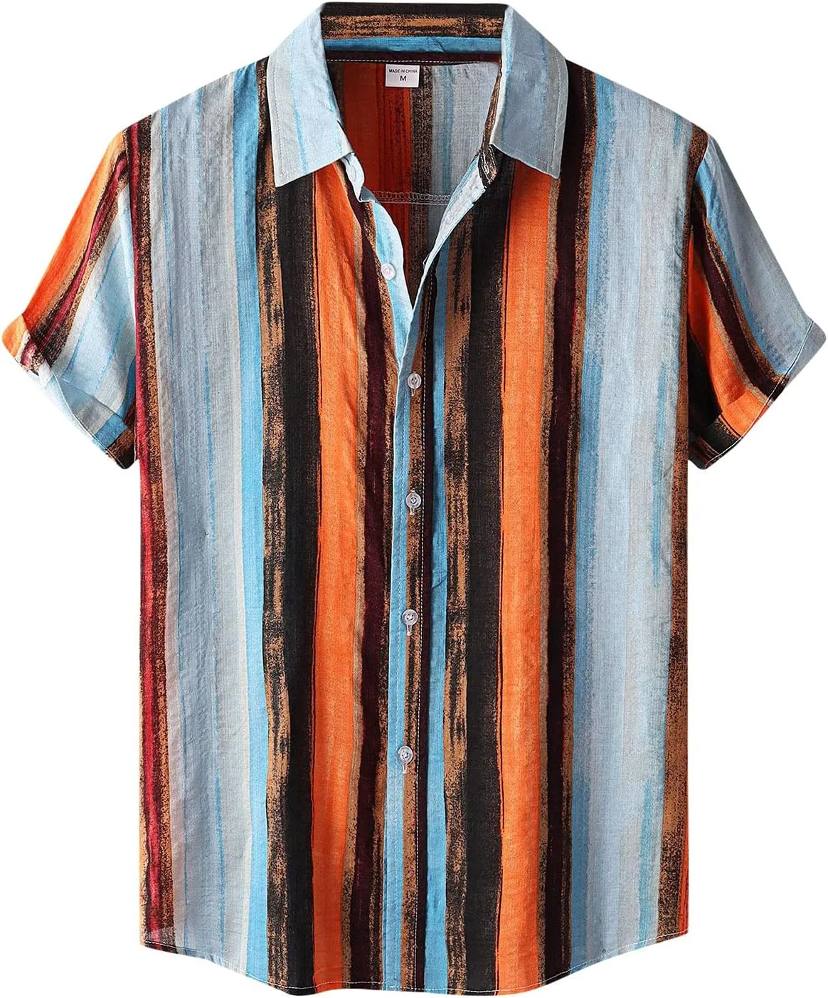 Vintage Shirt for Men Button Up Short Sleeve Relaxed Fit Dress Shirts Casual Cotton Linen Summer Tops Retro Striped Shirt