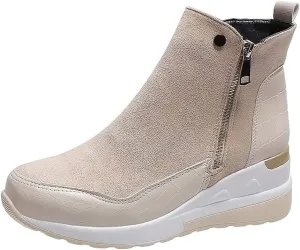 Walking Shoes for Women Wedge Platform Suede Bootie Sneakers Zipper Arch Support Hiking Shoes,7.5,Beige