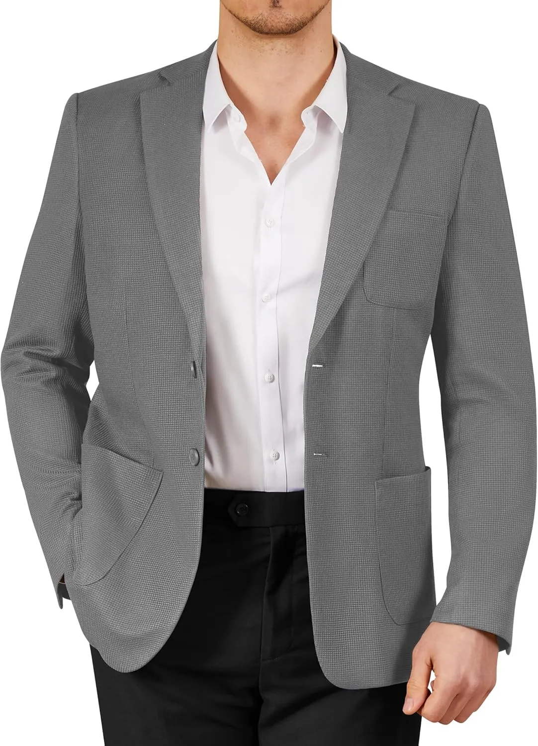 WEEN CHARM Men's Casual Knit Blazer Slim Fit Lightweight Sport Coat Two Button Suit Jackets