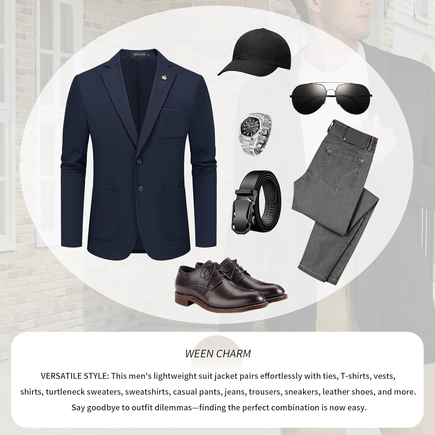 WEEN CHARM Men's Casual Knit Blazer Slim Fit Lightweight Sport Coat Two Button Suit Jackets