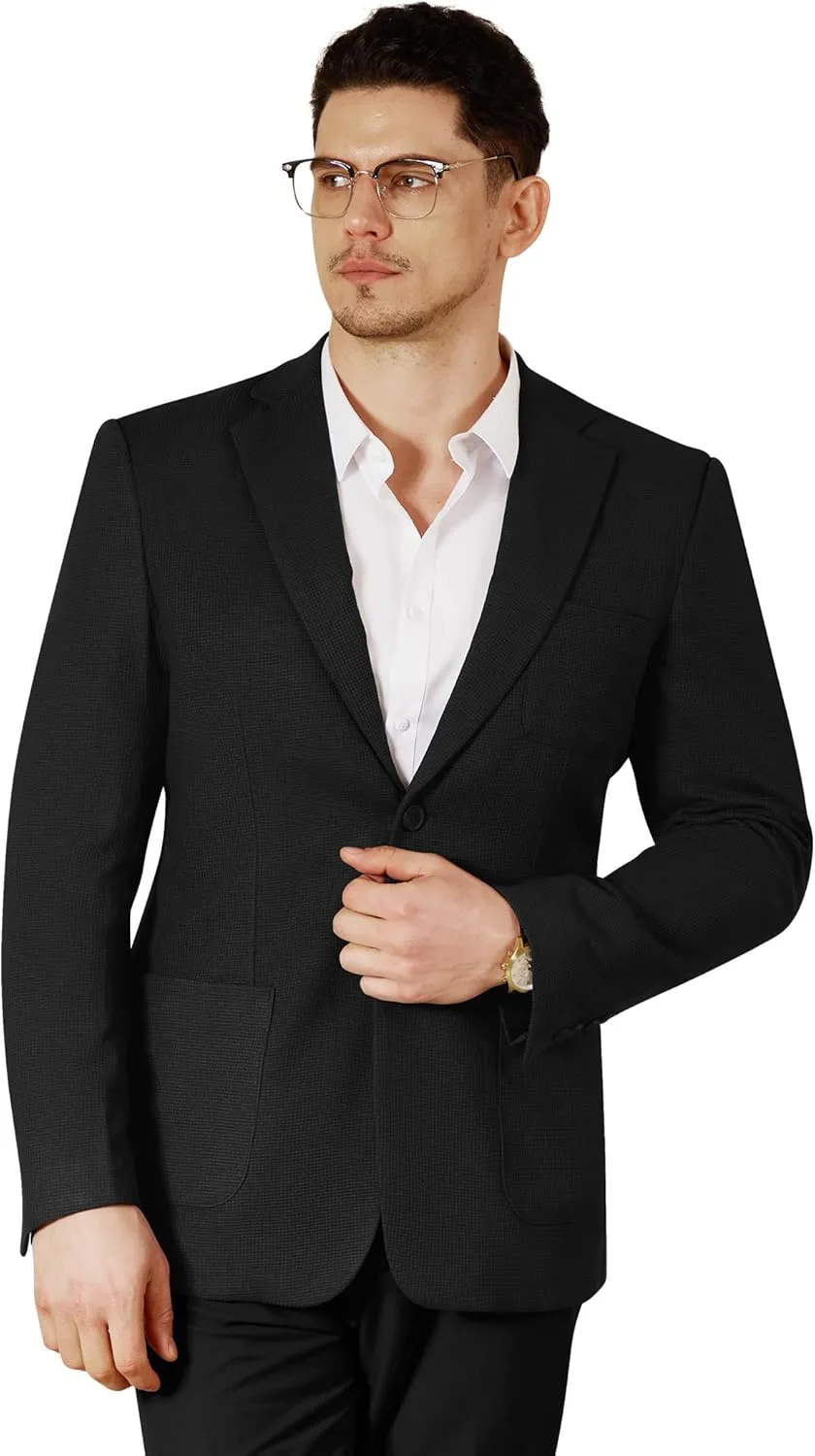 WEEN CHARM Men's Casual Knit Blazer Slim Fit Lightweight Sport Coat Two Button Suit Jackets