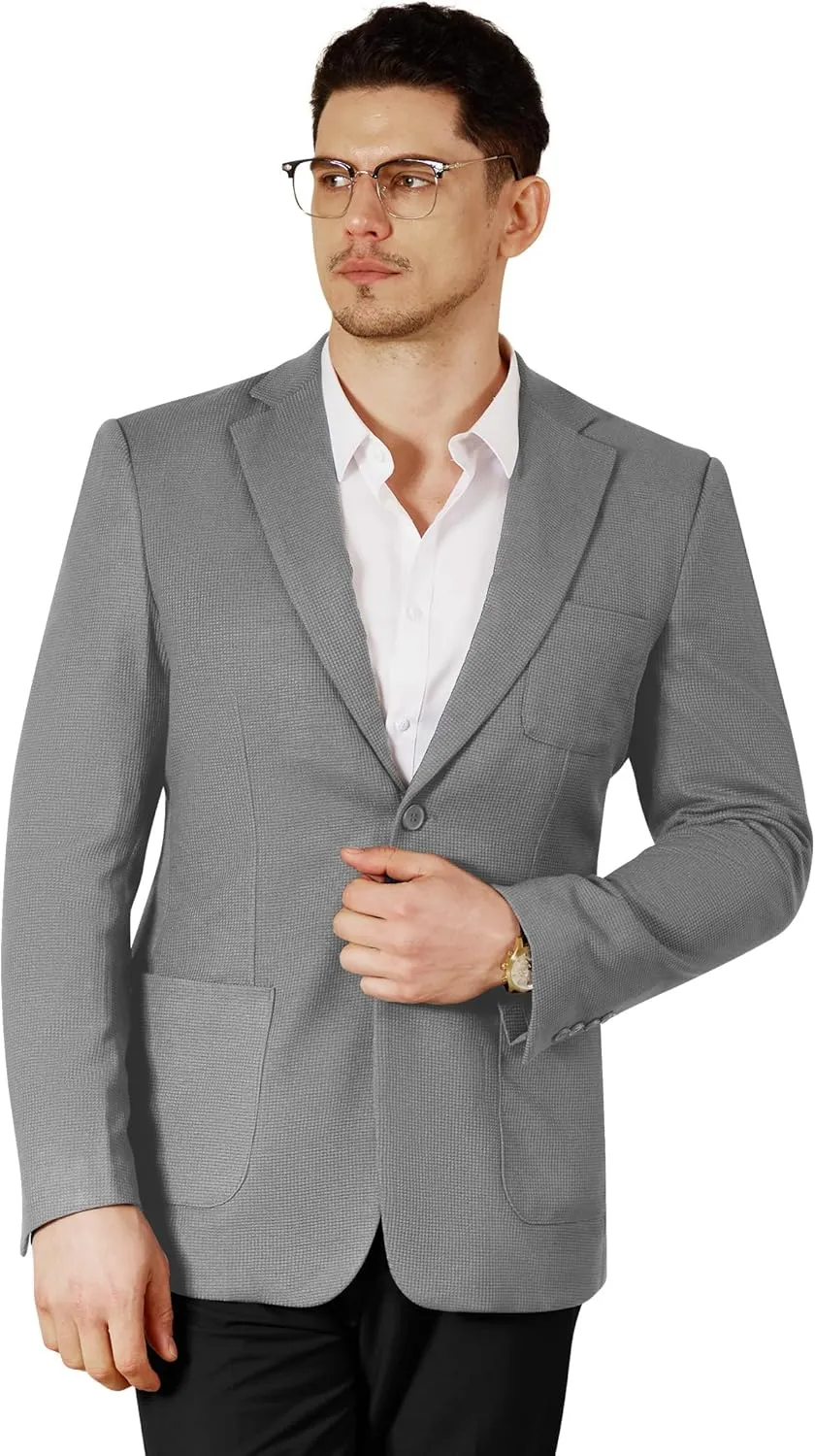 WEEN CHARM Men's Casual Knit Blazer Slim Fit Lightweight Sport Coat Two Button Suit Jackets