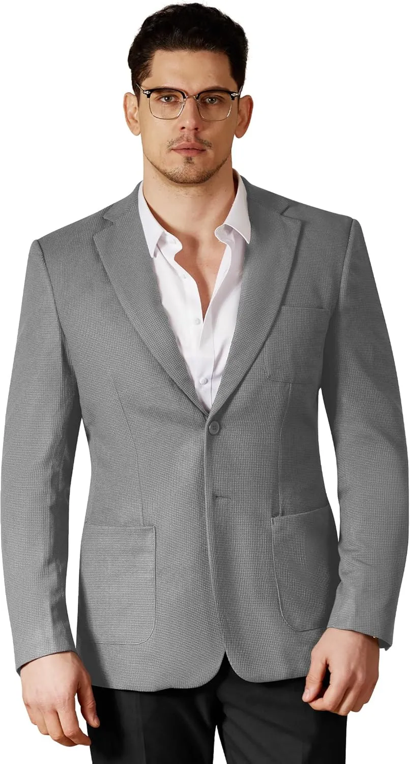 WEEN CHARM Men's Casual Knit Blazer Slim Fit Lightweight Sport Coat Two Button Suit Jackets