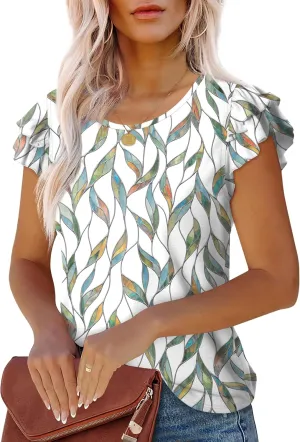 WEESO Womens T Shirts Ruffle Short Sleeve Summer Tops Cute Crew Neck Casual Blouses