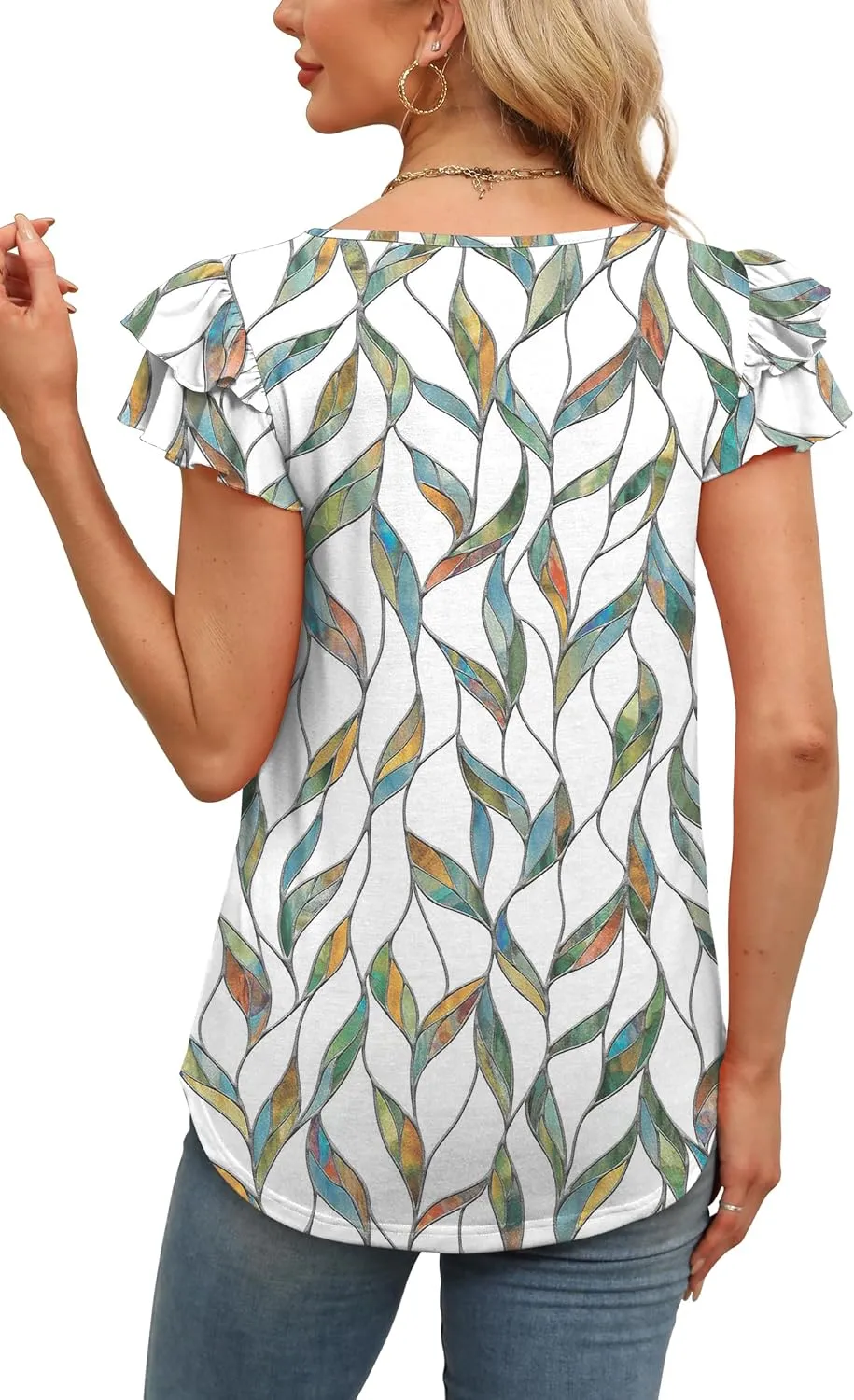 WEESO Womens T Shirts Ruffle Short Sleeve Summer Tops Cute Crew Neck Casual Blouses