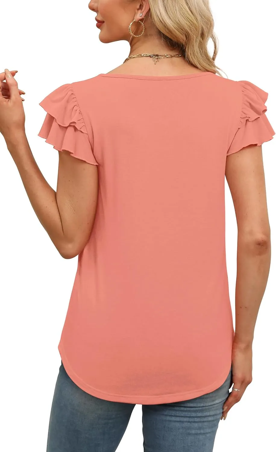 WEESO Womens T Shirts Ruffle Short Sleeve Summer Tops Cute Crew Neck Casual Blouses