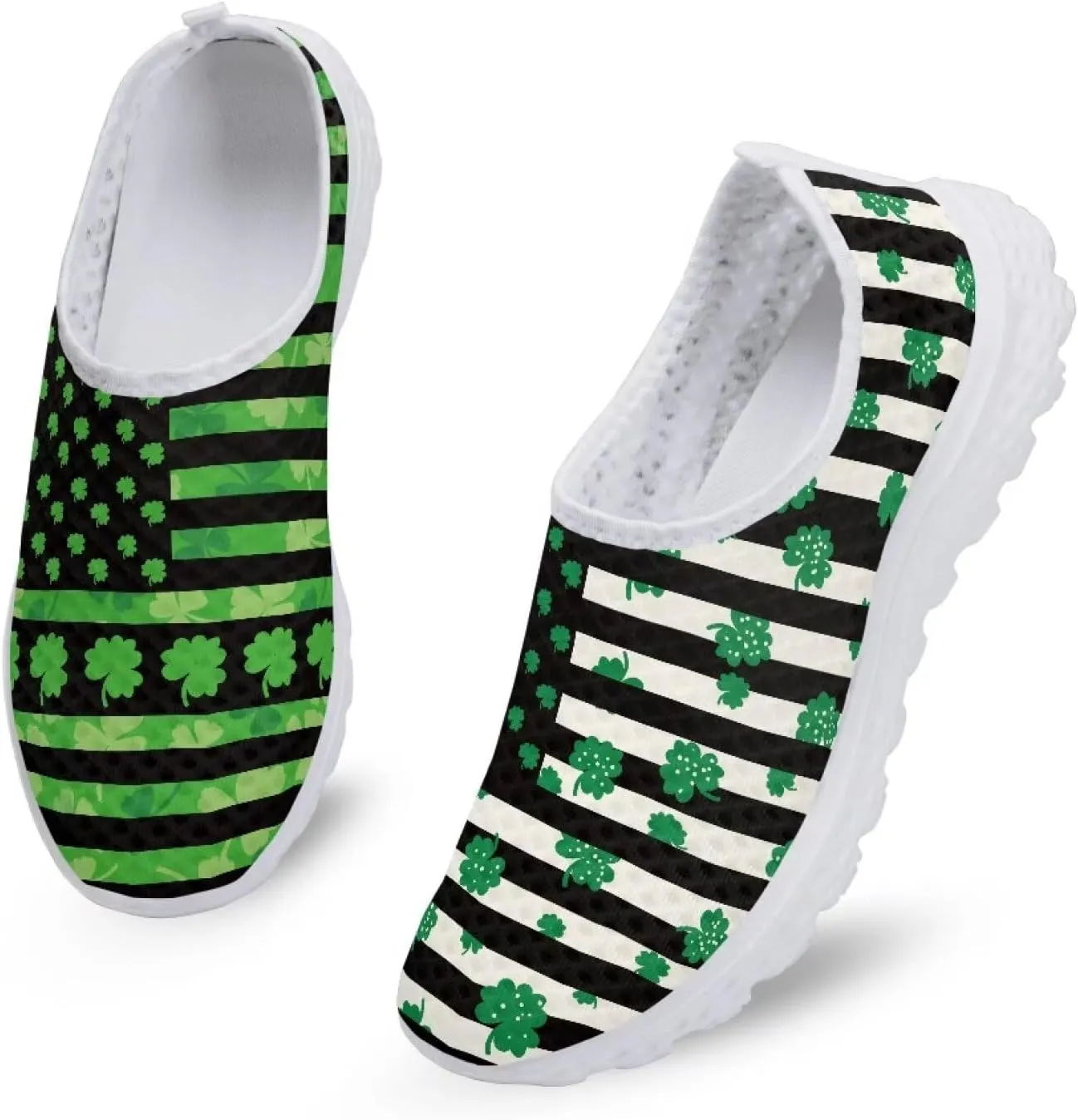 WELLFLYHOM St Patricks Day Shoes for Women Tennis Running Sneakers Slip On Loafers Flat Footwear Size 5.5-11.5