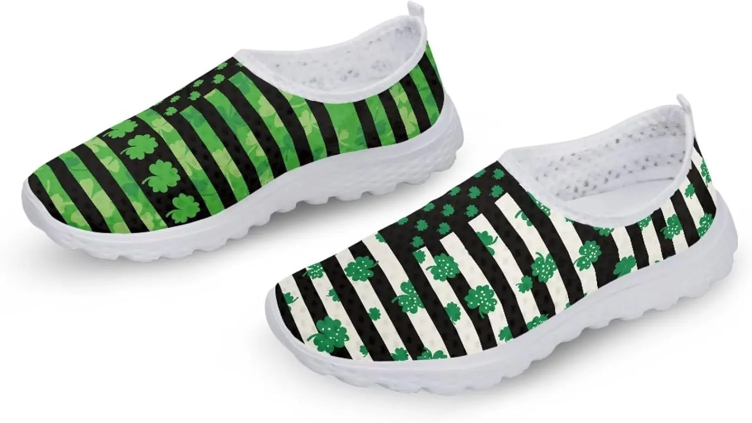 WELLFLYHOM St Patricks Day Shoes for Women Tennis Running Sneakers Slip On Loafers Flat Footwear Size 5.5-11.5
