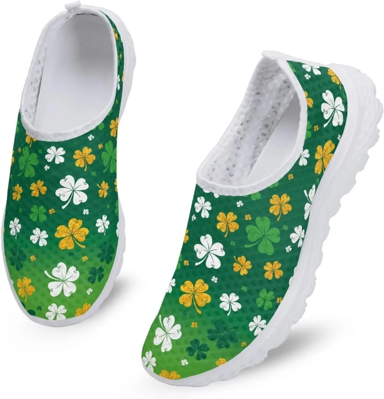 WELLFLYHOM St Patricks Day Shoes for Women Tennis Running Sneakers Slip On Loafers Flat Footwear Size 5.5-11.5