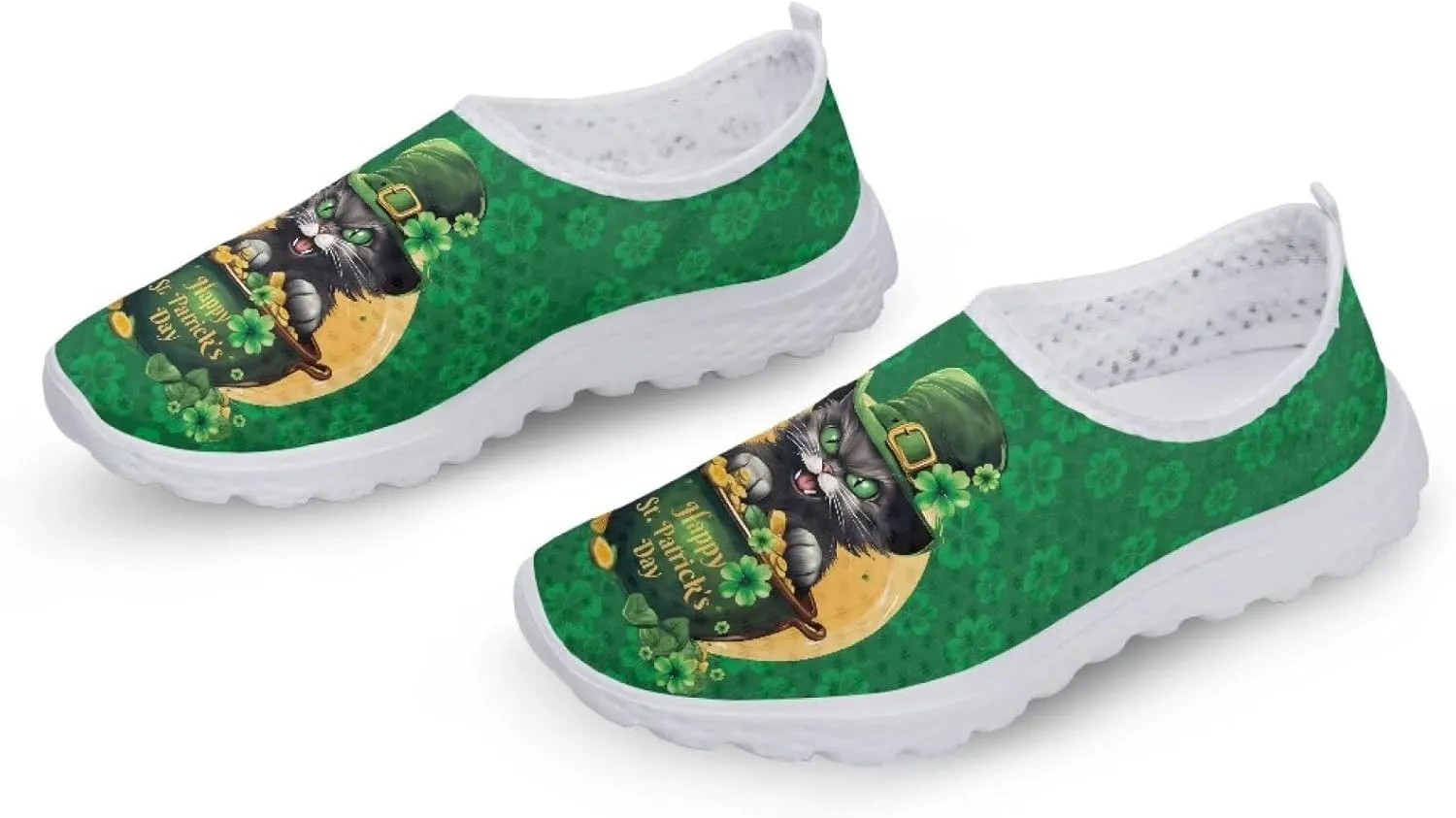 WELLFLYHOM St Patricks Day Shoes for Women Tennis Running Sneakers Slip On Loafers Flat Footwear Size 5.5-11.5