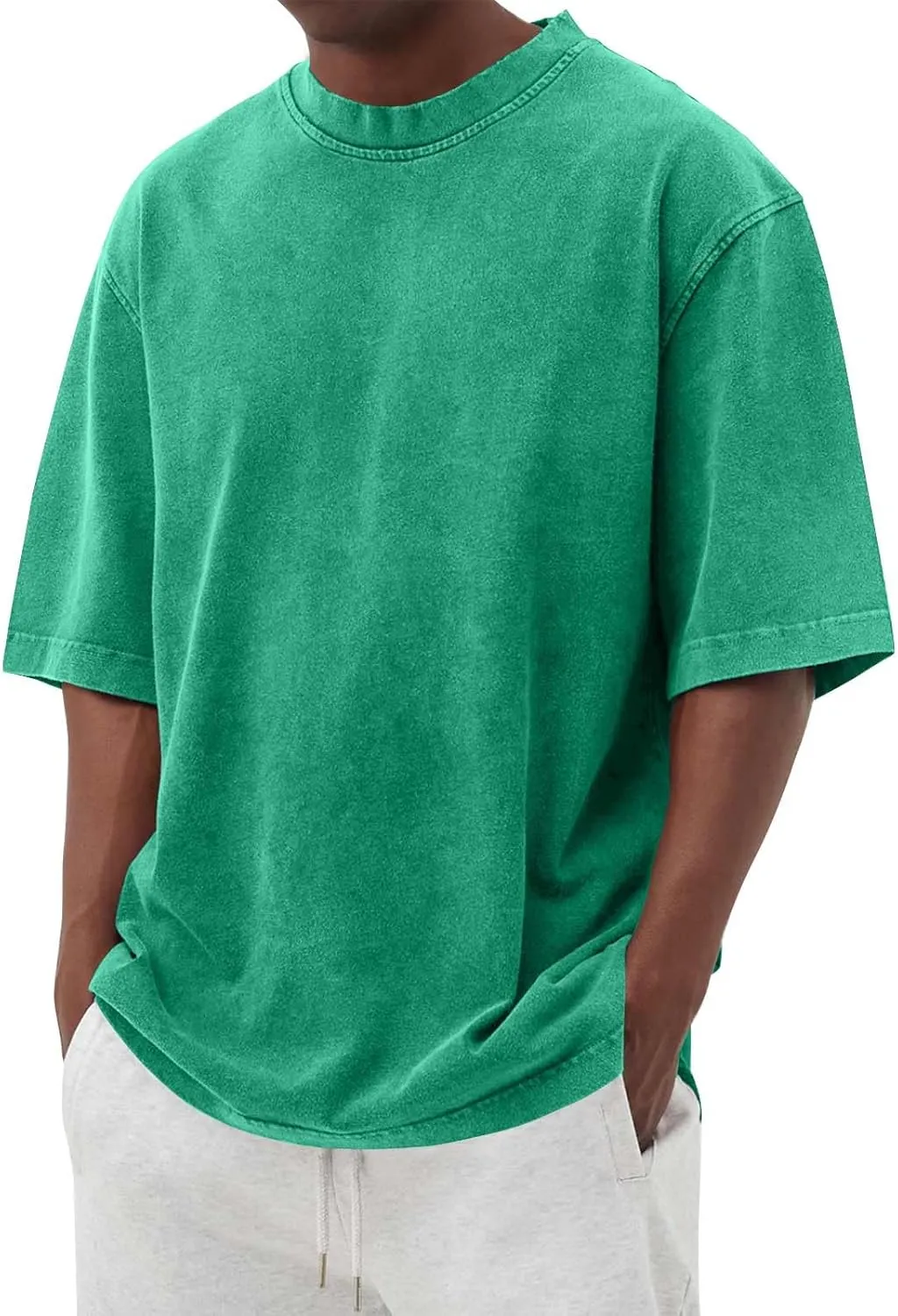 WENKOMG1 Cotton Shirt for Men Loose Fit Distressed Casual Half Sleeve T-Shirt Summer Retro Style Crewneck Pullover