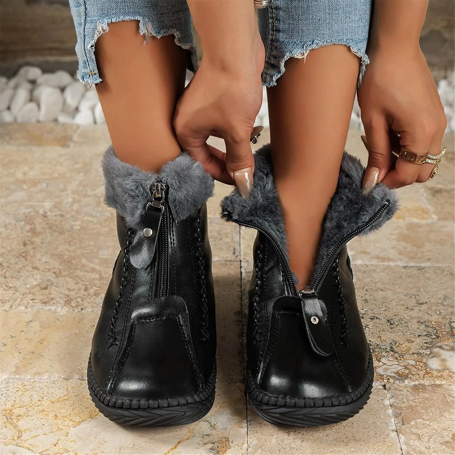 Winter Boots for Women Cute Wide Women's Winter Boots Waterproof Warm Snow Boots Womens Tall Wedge Heel Winter Boots for Women Tall Winter Boots for Women 2023 Leather