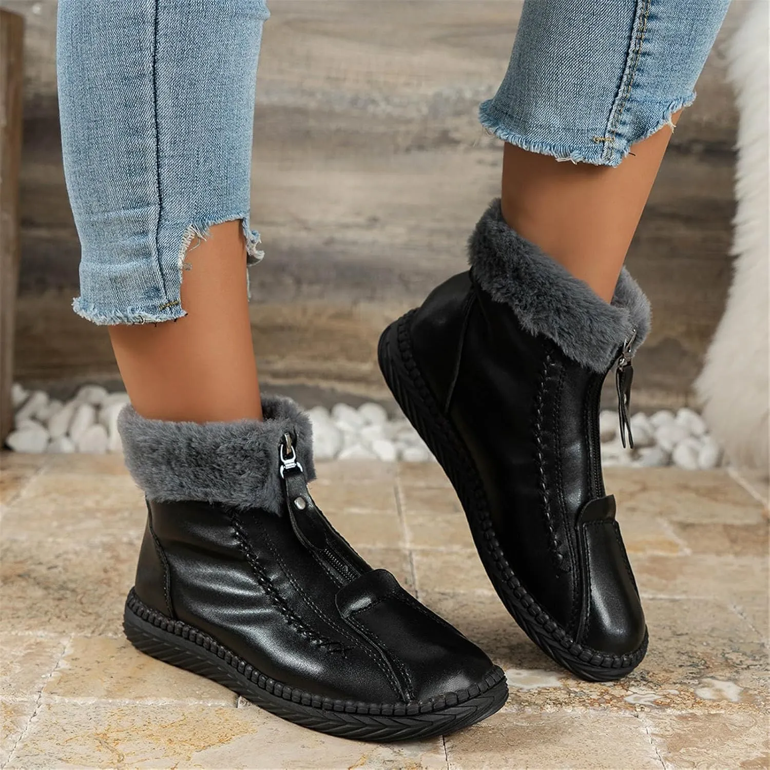 Winter Boots for Women Cute Wide Women's Winter Boots Waterproof Warm Snow Boots Womens Tall Wedge Heel Winter Boots for Women Tall Winter Boots for Women 2023 Leather