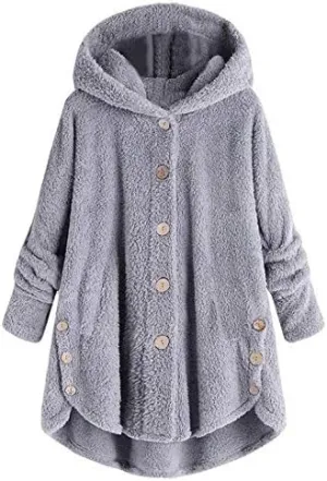 Winter Jackets for Women Warm Button Down Open Front Hooded Cardigan Jacket Sherpa Lined Fuzzy Fleece Casual Coats