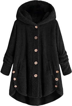 Winter Jackets for Women Warm Button Down Open Front Hooded Cardigan Jacket Sherpa Lined Fuzzy Fleece Casual Coats
