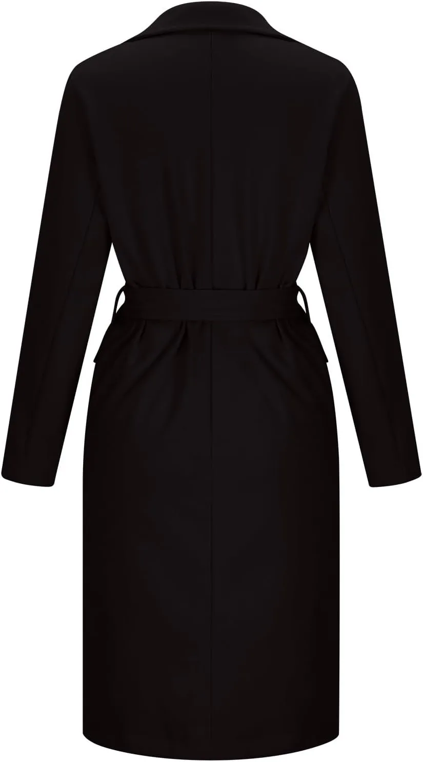 Winter Trench Coat for Women Single Breasted Overcoat Lapel Long A-line Pea Coat Elegant Solid Outerwear with Belt