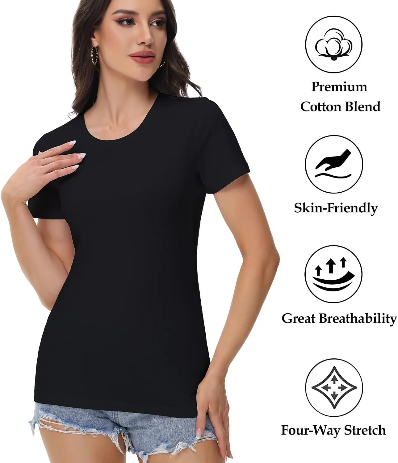 wirarpa Women's T-Shirts Cotton Crew Neck Short-Sleeve Casual Tees Tops Undershirt 2 Pack