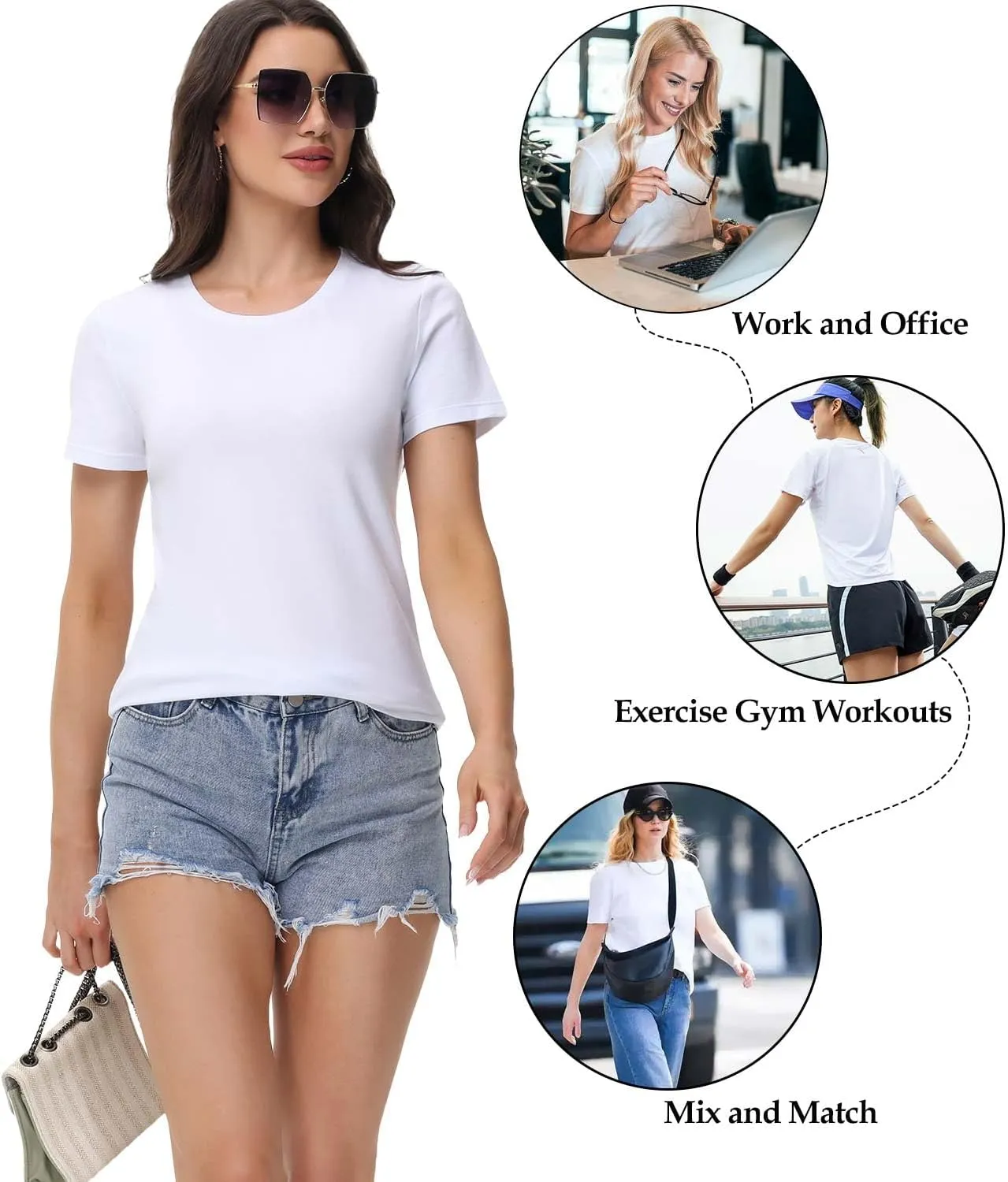 wirarpa Women's T-Shirts Cotton Crew Neck Short-Sleeve Casual Tees Tops Undershirt 2 Pack