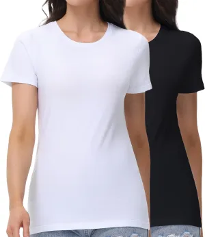 wirarpa Women's T-Shirts Cotton Crew Neck Short-Sleeve Casual Tees Tops Undershirt 2 Pack